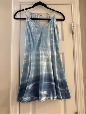 Sky-Blue Tie-Dye Slip Dress